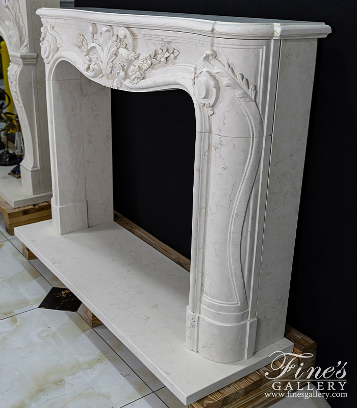 Marble Fireplaces  - Louis VI French Style Mantel In Bianco Perlino Marble - MFP-2627